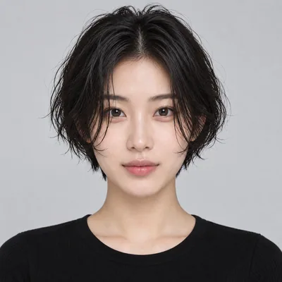 中分自然黑湿发感短卷