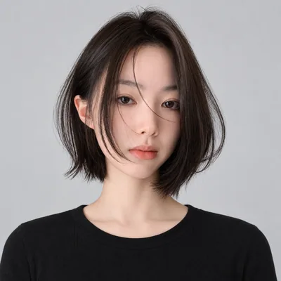 八字刘海黑茶齐下巴直发