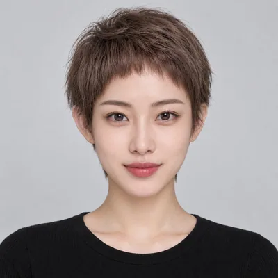 眉上刘海栗棕清爽短发