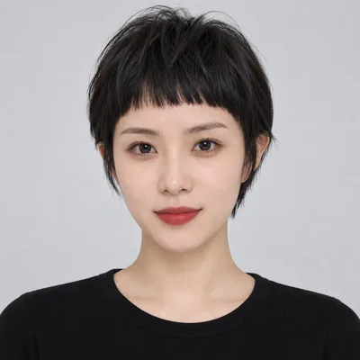齐碎刘海自然黑精灵短发
