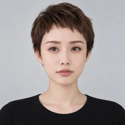 偏分栗棕蓬松精灵短发