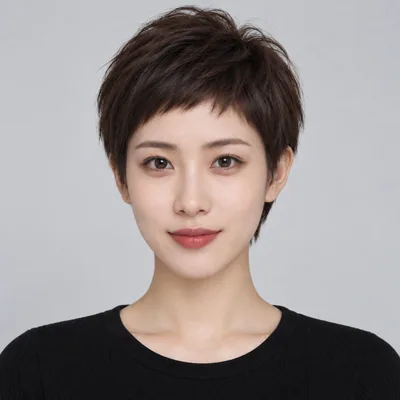斜碎刘海深棕纹理短发